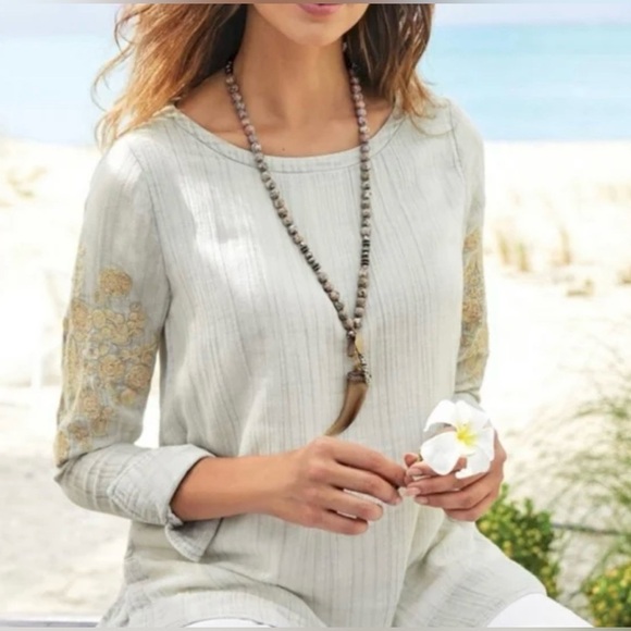 Soft Surroundings|Boho Off-white Gauze Blouse with Embroidered Gold florals•••XL - Picture 15 of 15